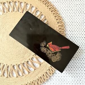 Vintage Couroc of Monteray Lacquerware Black MCM Cardinal Pine Bough Trinket Box